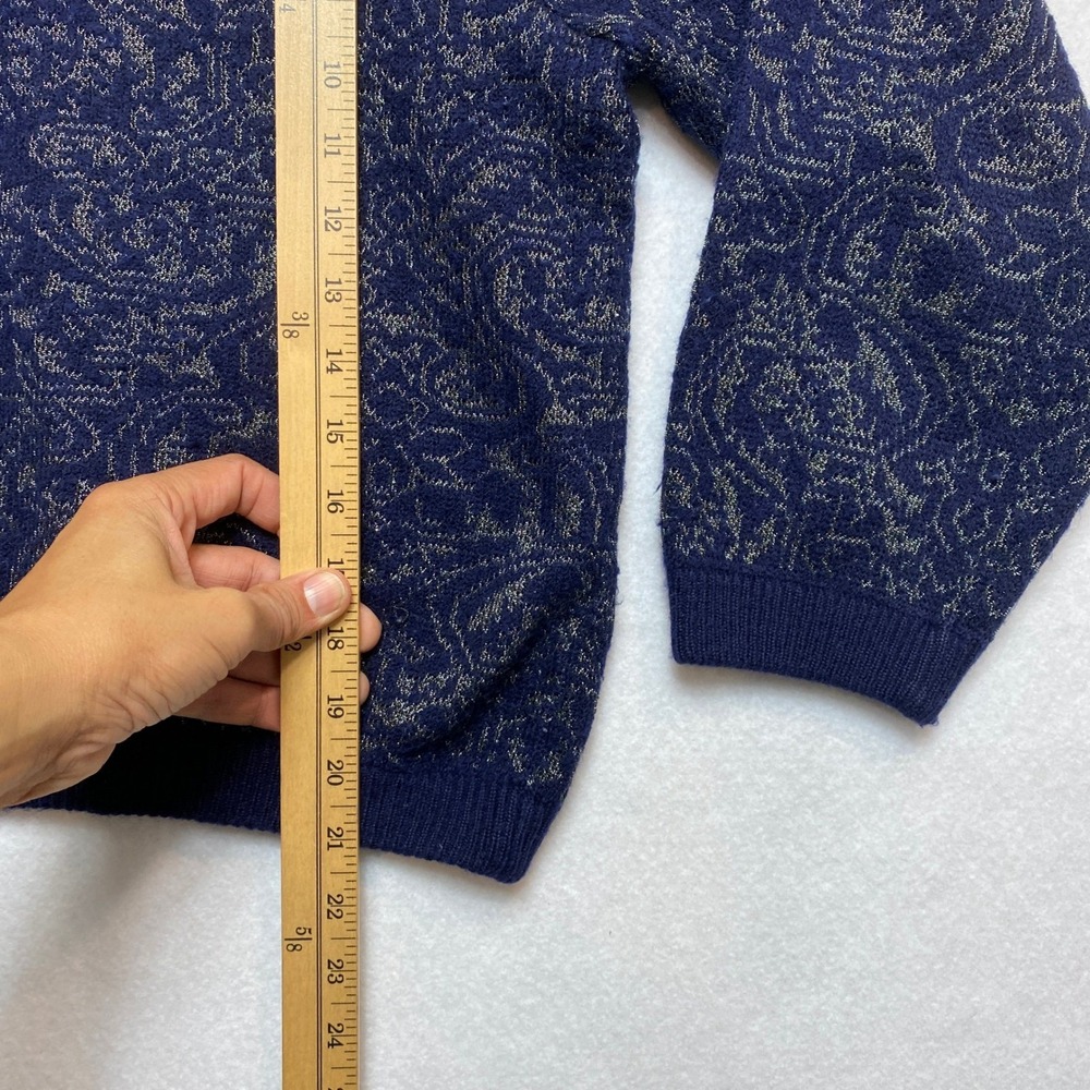 Louis Joone Knit Sweater Womens Small Blue Metallic Patterned Pullover - Picture 3 of 8